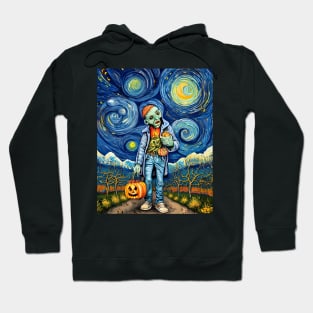 Halloween Zombie Trick or Treater Starry Night Van Gogh Style - Spooky Artistry Hoodie